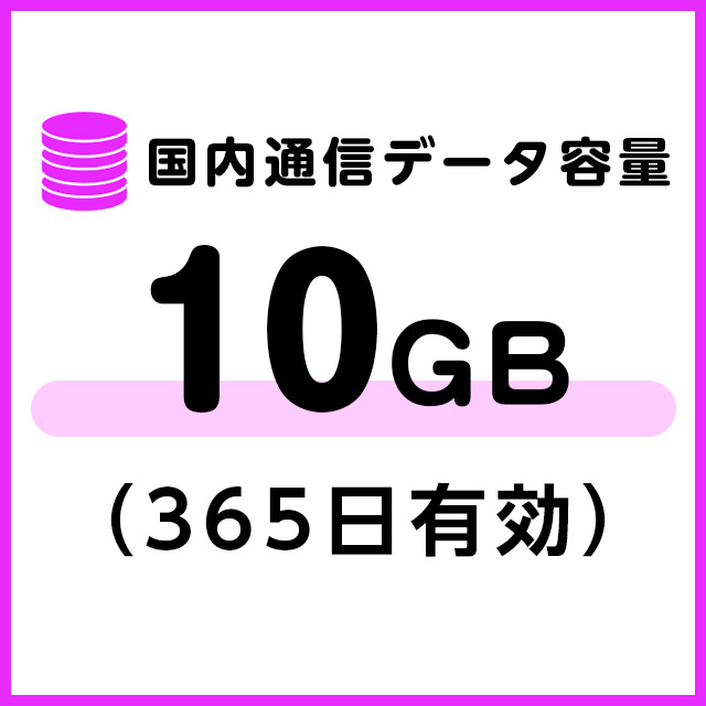 国内通信データ容量追加10ギガ（365日有効）